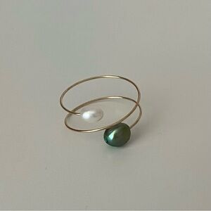 Wrap Ring with White and Green Freshwater Pearls